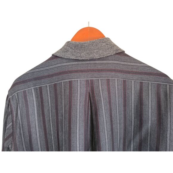 Vintage Basile Made In Italy Gray Wool Striped Button-Up Shirt Size 37 - Picture 6 of 9